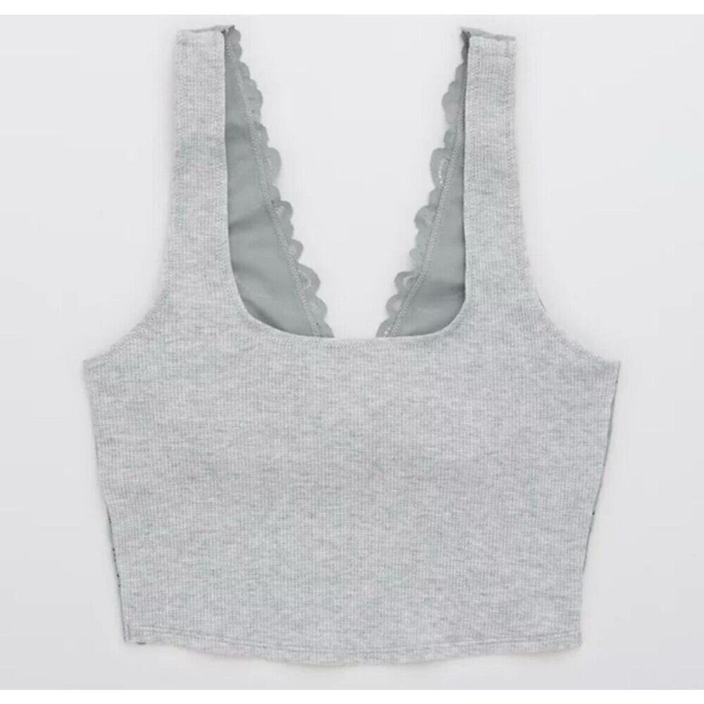 NEW Aerie Holiday Gray Best Lace Waffle Longline Bralette Cozy Soft Size M $39 - Picture 4 of 8